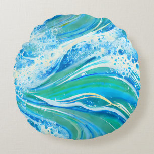 Blaue Meereswellen Rundes Kissen