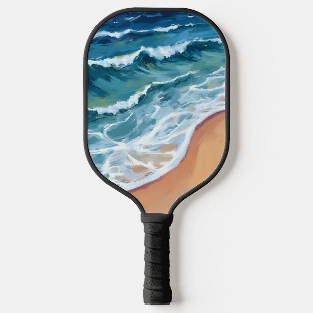 Blaue Meereswellen Wasserfarbe Pickleball Schläger (Vorderseite)