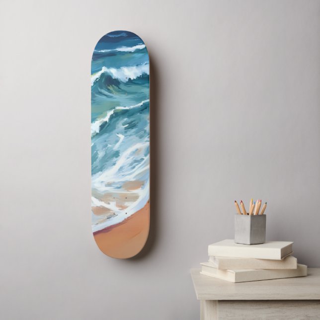 Blaue Meereswellen Wasserfarbe Skateboard (Wandkunst)