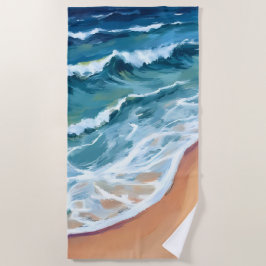 Blaue Meereswellen Wasserfarbe Strandtuch