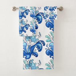 Blaue Meerjungfrau Badewanne Handtuch Set