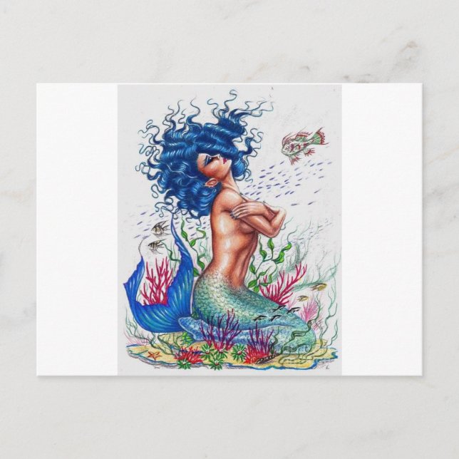 Blaue Meerjungfrau Postkarte (Vorderseite)
