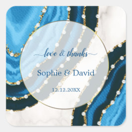 Blaue Meerwasserfarbe Perlen Hochzeit Quadratischer Aufkleber