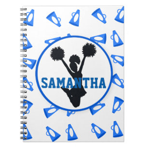 Blaue Megaphone und Cheerleader personalisiert Notizblock