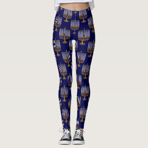 blaue Menora Chanukka jüdische Grafik Leggings