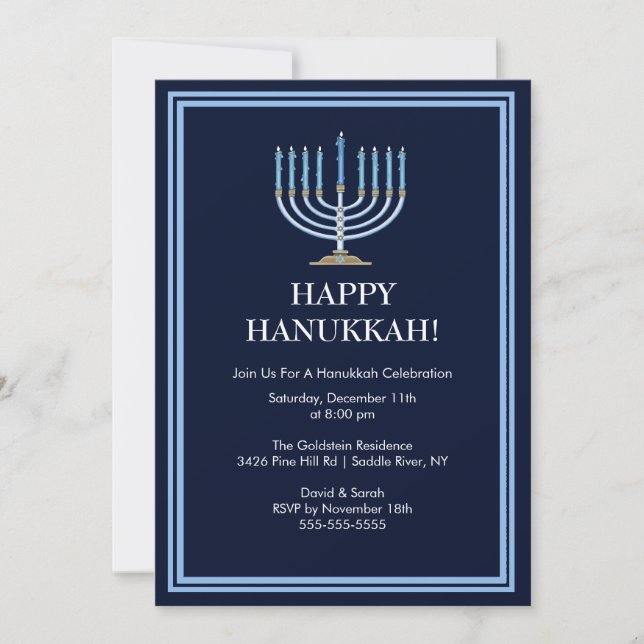 Blaue Menorah Chanukka Feier-Einladung Einladung (Vorderseite)