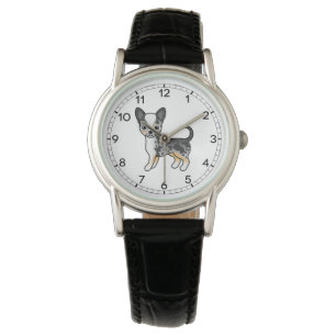 Blaue Merle Glatthaar Chihuahua Süßer Cartoon-Hund Armbanduhr