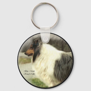 Blaue Merle raue Collie-Geschenk-Kunst Schlüsselanhänger