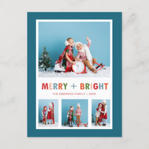 Blaue Merry and Bright Foto Collage Weihnachten