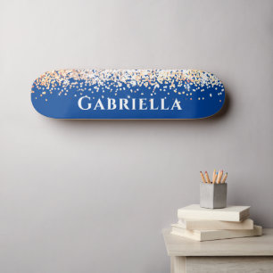 Blaue Messing-Gold-Imitation Glitter-Ästhetik Benu Skateboard