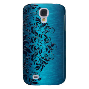 Blaue Metallic-Textur und blaue Lace mitternacht Galaxy S4 Hülle