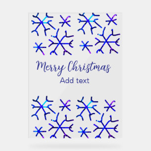 Blaue metallisch glänzende Schneeflocken Weihnacht Acrylschild
