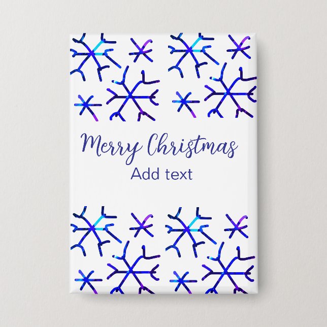 Blaue metallisch glänzende Schneeflocken Weihnacht Button (Vorderseite)