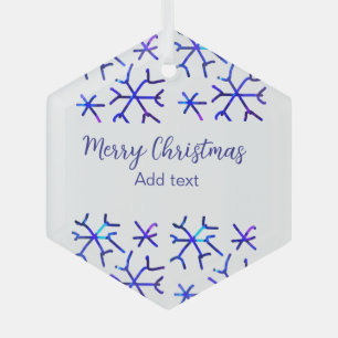 Blaue metallisch glänzende Schneeflocken Weihnacht Ornament Aus Glas