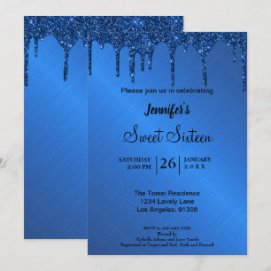 Blaue metallische Glitzer Sweet Sixteen Einladung