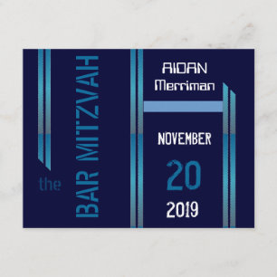Blaue metallische Streifen Bar Mitzvah Einladung
