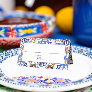 Blaue mexikanische bunte Fliesen Junggesellinnenab Platzkarte