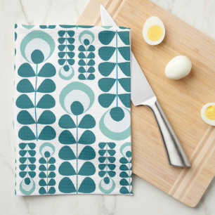 Blaue Mid-Mod-Blumenmuster Geschirrtuch
