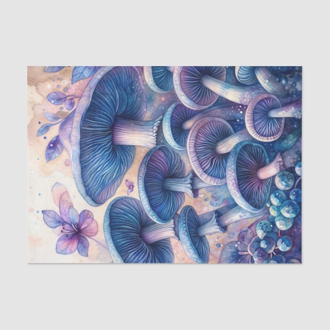 Blaue Milch Pilz Wasserfarbe Kunst Seidenpapier (Vorderseite)
