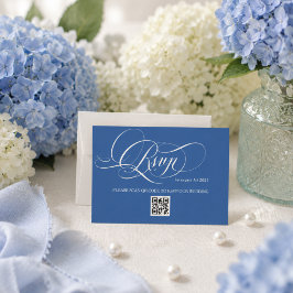 Blaue Minimal Luxus Kalligrafie Hochzeit RSVP Karte