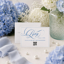 Blaue Minimal Luxus Kalligrafie Hochzeit RSVP Karte