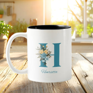 Blaue Minimalistische florale Tasse