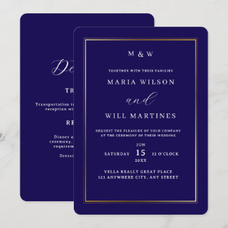 Blaue Minimalistische Hochzeit einladen, elegante Einladung