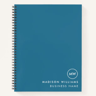 Blaue minimalistische Monogramm-Name nach Maß Notizbuch