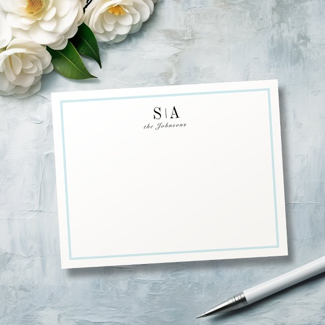 Blaue Minimalistische Monogramm personalisierte St Mitteilungskarte (Blue Minimalist monogram personalized Stationery)