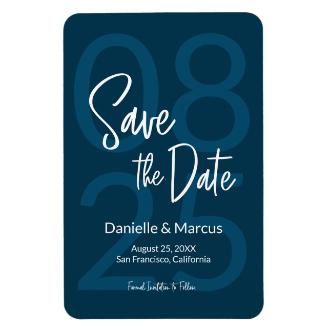 Blaue Minimalistische Save the Date Typografie Magnet (Vertikal)