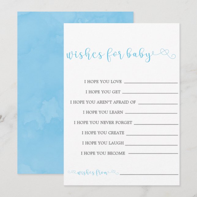 Blaue Minimalistische Skriptwünsche für Baby-Invit (Vorne/Hinten)