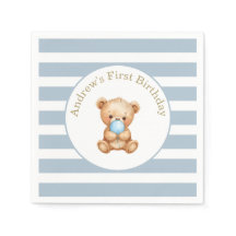 Blaue Minimalstreifen Teddy Bear Geburtstag