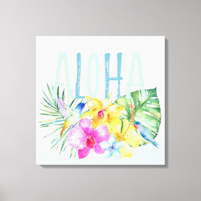 Blaue Minze Aloha tropische Wasserfarbe Leinwanddruck (Vorderseite)