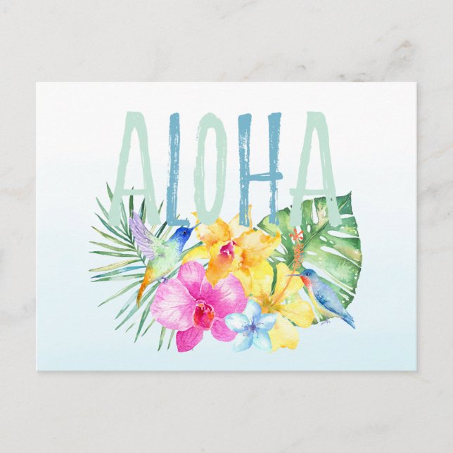 Blaue Minze Aloha tropische Wasserfarbe Postkarte (Vorderseite)