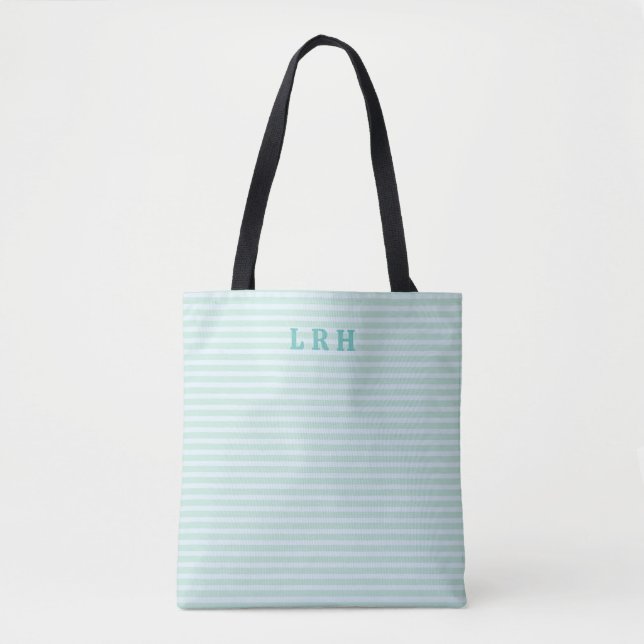 Blaue Minzstreifen-Klassiker Monogramm-Initialen Tasche (Vorderseite)