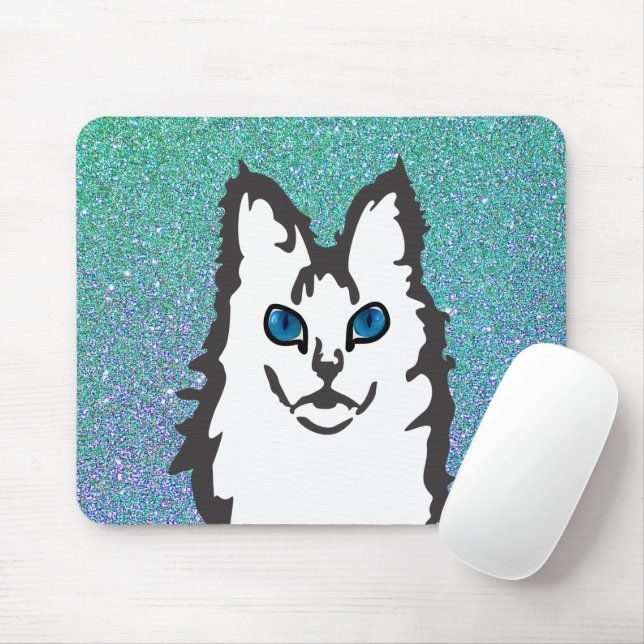 Blaue Mit Augen Angora-Katze Mousepad (Mit Mouse)