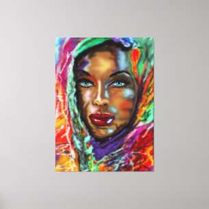 Blaue Mit Augen Frau mit farbenfroher Scarf Canvas Leinwanddruck