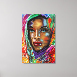 Blaue Mit Augen Frau mit farbenfroher Scarf Canvas Leinwanddruck