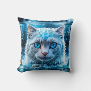 Blaue, Mit Augen Katze, in Eiswürfel eingezäunt Kissen