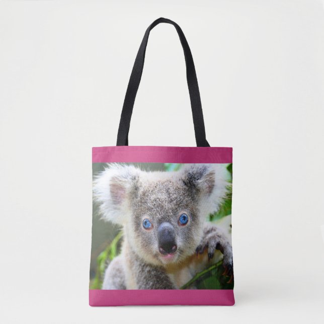 Blaue mit Augen Koala Tote Tasche (Vorderseite)