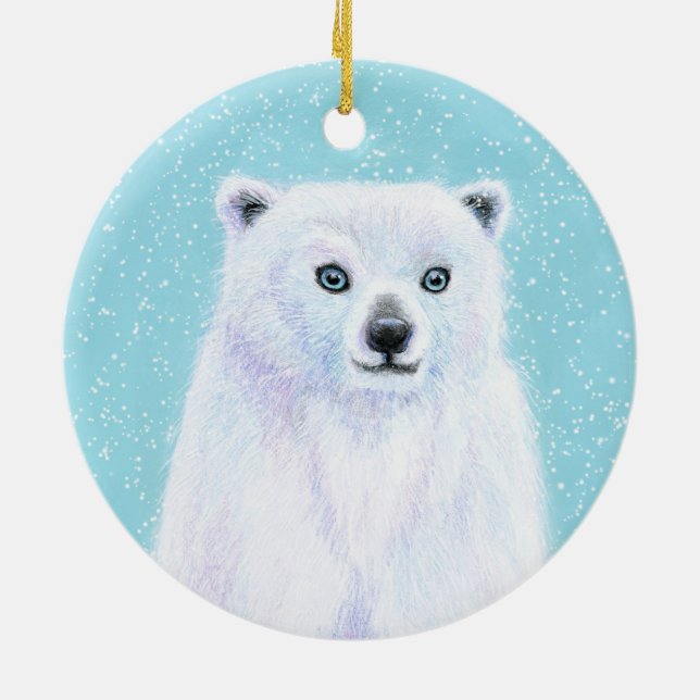 Blaue mit Augen Polarbärschneedekoration Keramik Ornament (Hinten)