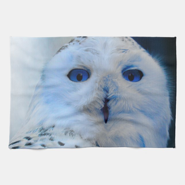 Blaue mit Augen Schneeeule Handtuch (Horizontal)