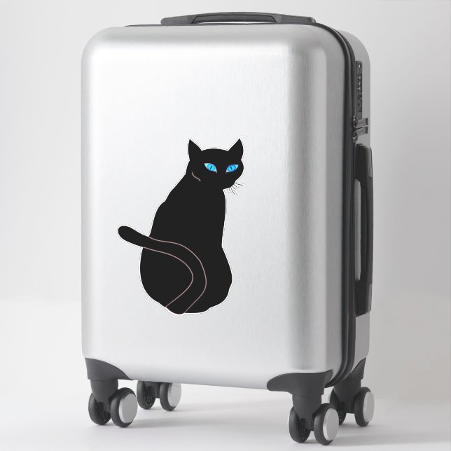 Blaue Mit Augen Schwarze Katze Aufkleber (Koffer)