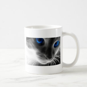 Blaue mit Augen Schwarzweiss-Kitty-Katze Kaffeetasse