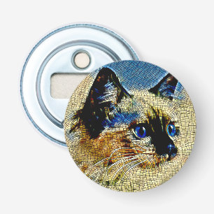 Blaue Mit Augen siamesische Katze Mosaikfliesen Flaschenöffner