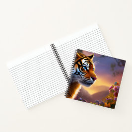 Blaue Mit Augen Tiger und rosa Blume Notizbuch