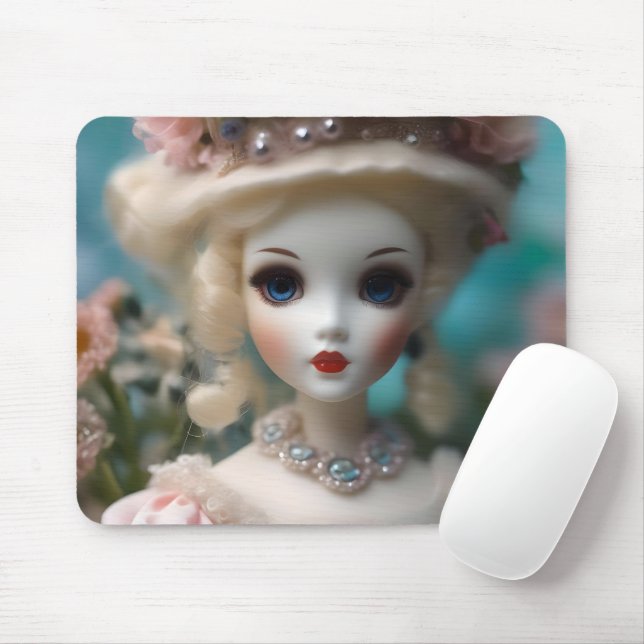 Blaue Mit Augen Vintage Puppe Mousepad (Mit Mouse)