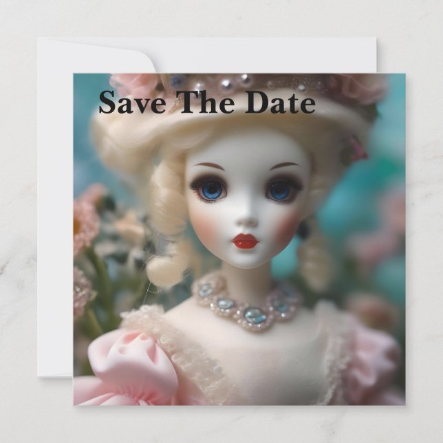 Blaue Mit Augen Vintage Puppe Save The Date (Vorderseite)