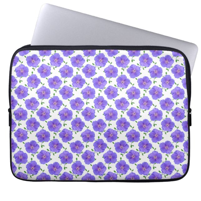 Blaue mit Blumenpelargonie auf irgendeiner Farbe Laptopschutzhülle (Vorderseite)
