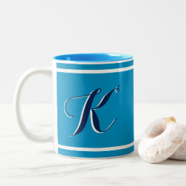 Blaue Mit Monogramm Zwei-Tone-Kaffee-Tasse Zweifarbige Tasse